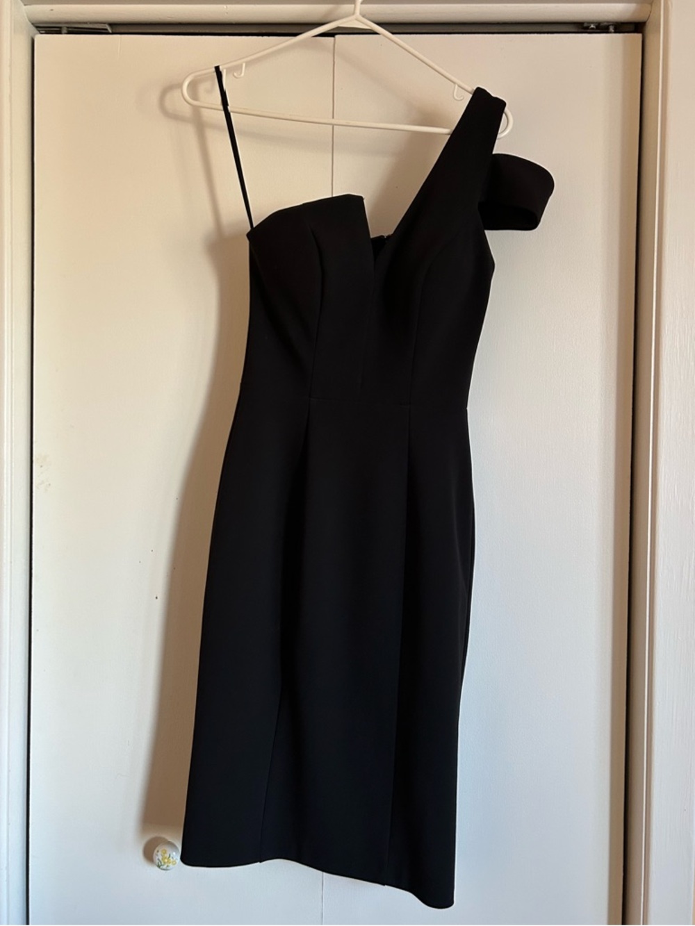 Betsy Adam Black One-Shoulder Sheath Dress